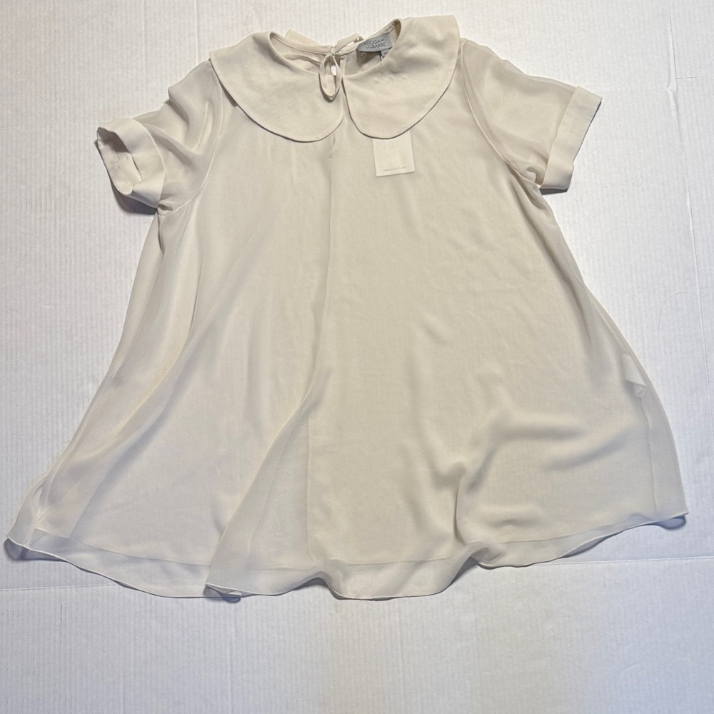 ALEXIA ULIBARRI Sheer Cream Peter Pan Collar Short Sleeve Tunic Mini Dress‎ S